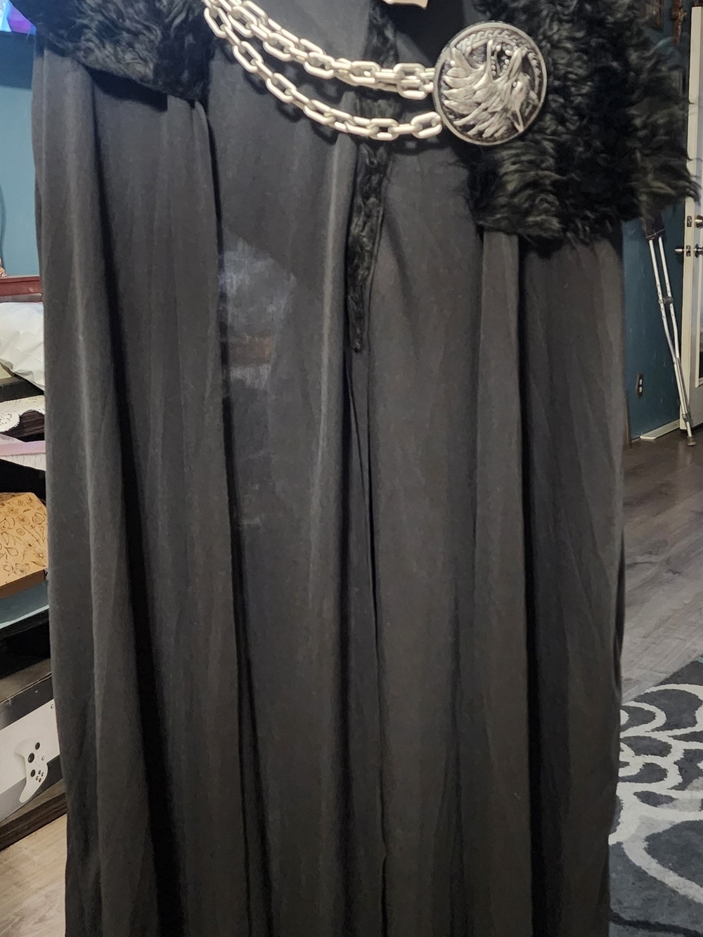 California Costumes Black Maxi Cape with Chain Accent & Face Mask